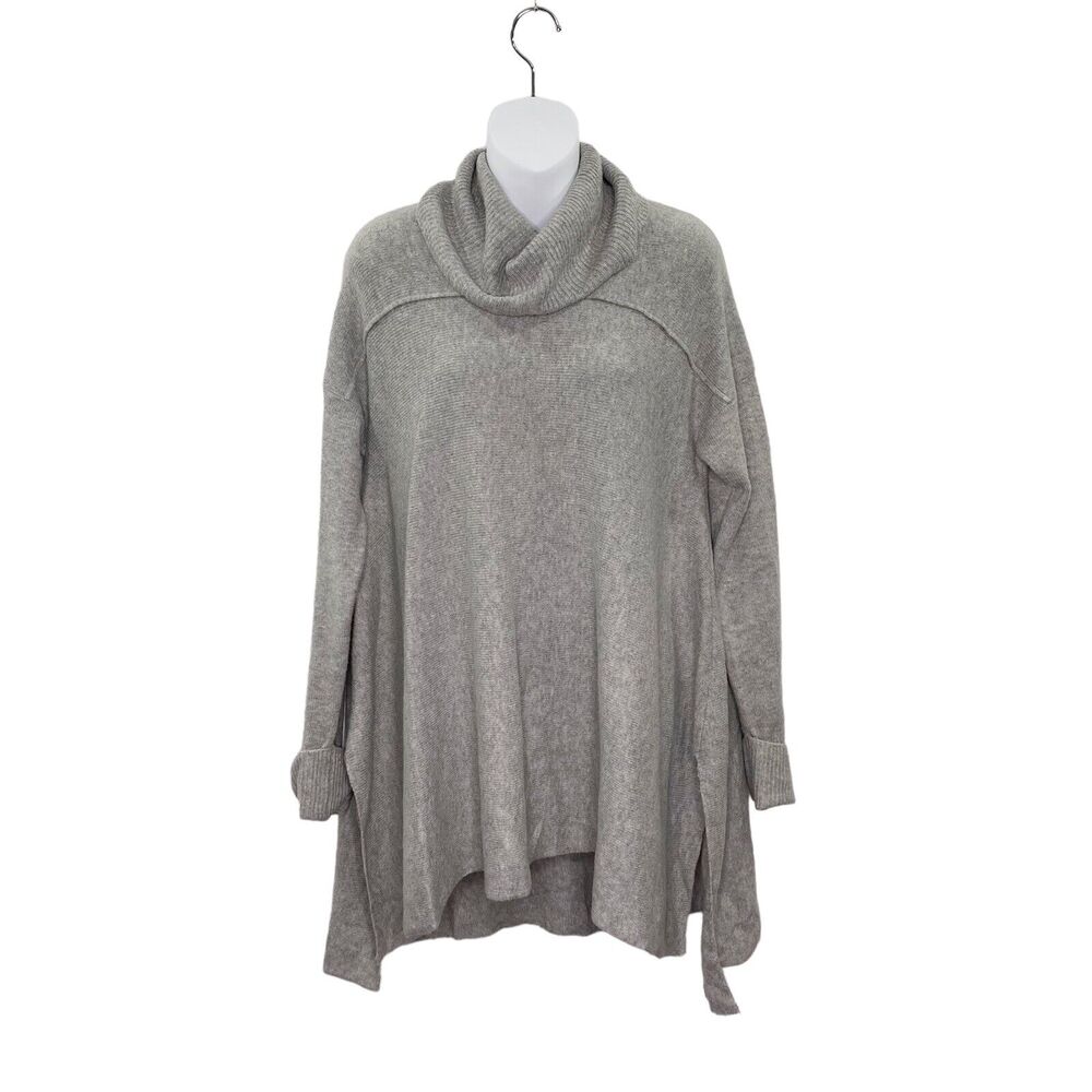 Rachel Zoe Sweater Medium Gray Cowl Neck Side Slit Wool Blend A-line Long Sleeve